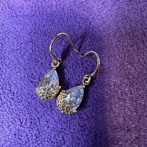 Elegant Gold and White Crystal Teardrop Earrings